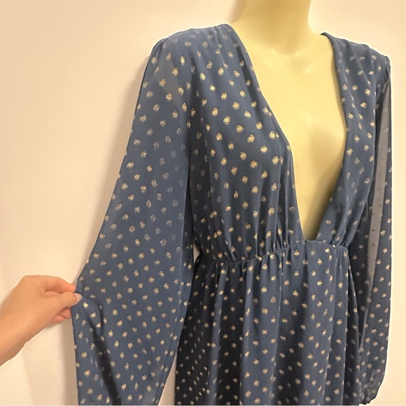Show Me Your MuMu Gold Stardust Dot Navy Blue Long Sleeve Dress - Picture 7 of 9